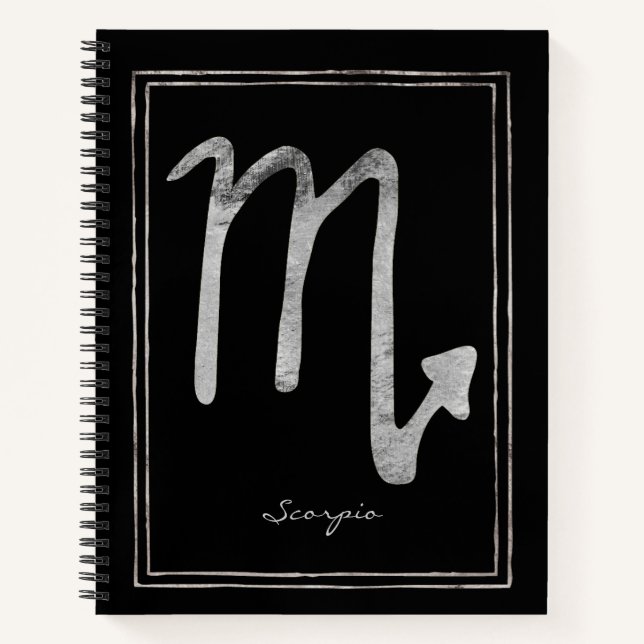 Scorpio Hammersilber stilisierte Astrologie-Symbol Notizbuch (Vorderseite)