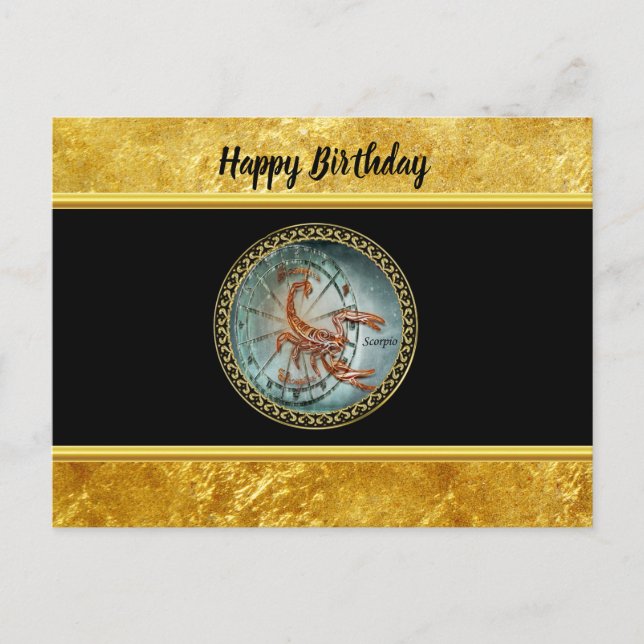 Scorpio Zodiac Astrologie Schwarze Goldfolie Desig Postkarte (Vorderseite)