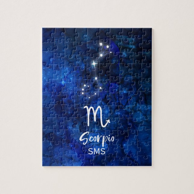 Scorpio Zodiac Constellation Blue Galaxy Monogramm (Vertikal)