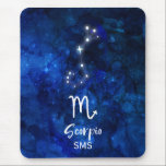 Scorpio Zodiac Constellation Blue Galaxy Monogramm Mousepad<br><div class="desc">Scorpio Zodiac Constellation Blue Galaxy Monogram Design mit trendigem Pinsel-Script-Schriftart, dunkelblau himmlischer Aquarellhintergrund Textur, Glühsternkonstellation und dem Skorpion-Symbol. Modernes Astrologisches Geburtszeichen Horoskop, ist perfekt für jeden Skorpion Geburtstag vom 23. Oktober - 21. November ! Mit optionalen Mit Monogramm Anfangsbuchstaben (oder Leerzeichen verlassen). Ein tolles Geschenk für Junge und Mädchen, Familienmitglieder,...</div>