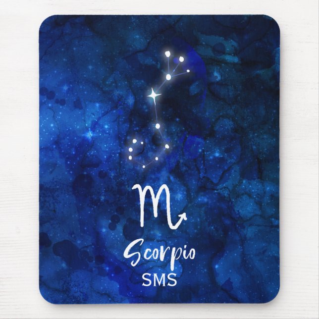 Scorpio Zodiac Constellation Blue Galaxy Monogramm Mousepad (Vorne)