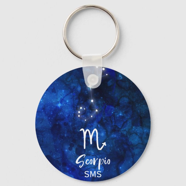 Scorpio Zodiac Constellation Blue Galaxy Monogramm Schlüsselanhänger (Vorderseite)