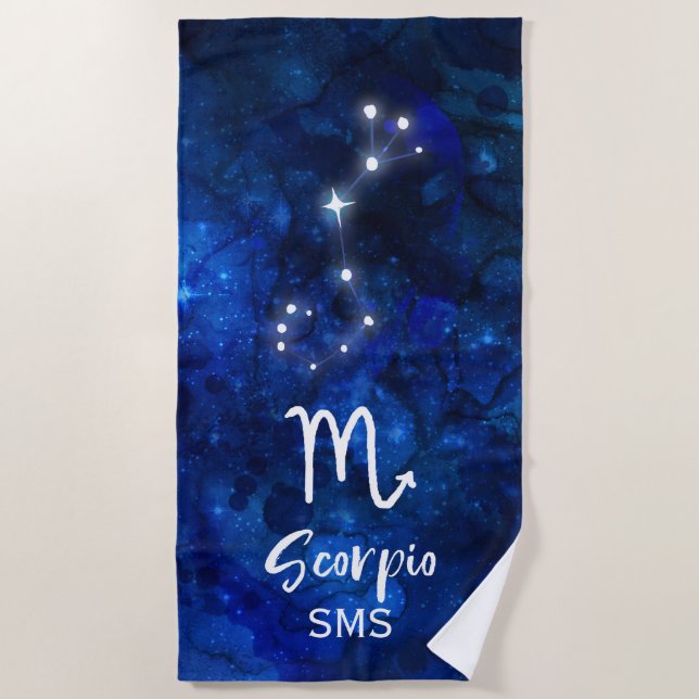 Scorpio Zodiac Constellation Blue Galaxy Monogramm Strandtuch (Vorderseite)