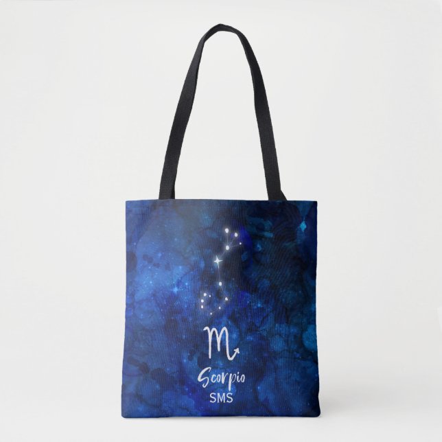 Scorpio Zodiac Constellation Blue Galaxy Monogramm Tasche (Vorderseite)