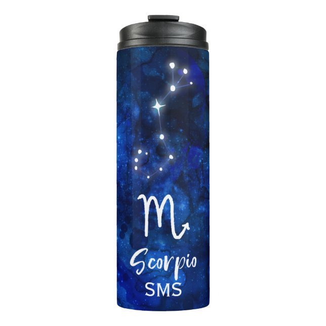 Scorpio Zodiac Constellation Blue Galaxy Monogramm Thermosbecher (Vorderseite)
