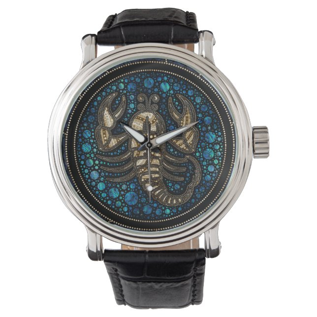 Scorpio Zodiac Dot Art Stilmittel Stille Stille Armbanduhr (Vorderseite)