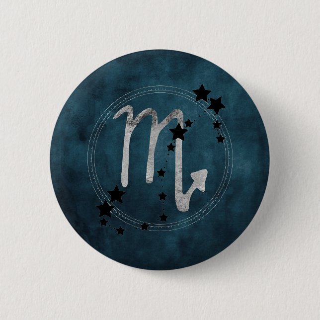 Scorpio zodiac Konstellation schwarz & silber aqua Button (Vorderseite)