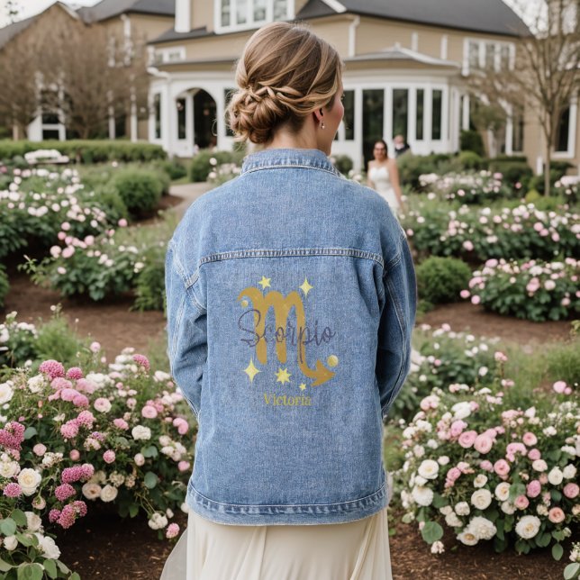 Scorpio Zodiac Modern Personalisiert Jean Denim Jeansjacke (Hochzeit Rückseite)