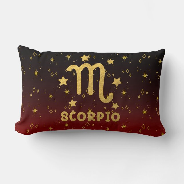 Scorpio Zodiac Red und Gold Lumbar Pillow Lendenkissen (Vorderseite)
