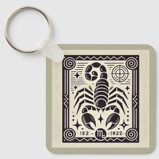 Scorpio Zodiac Schlüsselanhänger Retro Schwarz-Wei (Vorderseite)