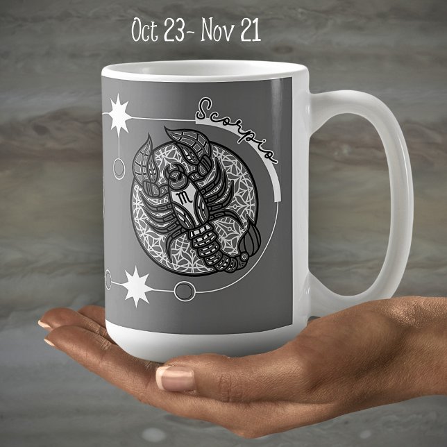 Scorpio Zodiac Sign Astrologie Mandala Schwarz-wei Kaffeetasse (Von Creator hochgeladen)