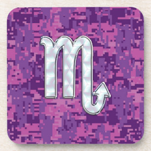 Scorpio Zodiac Sign auf Pink Fuchsia Digitale Camo Getränkeuntersetzer