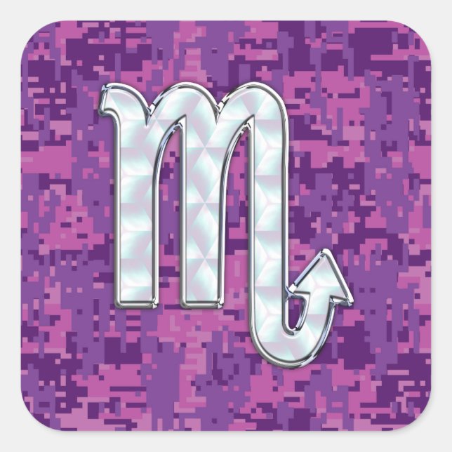 Scorpio Zodiac Sign auf Pink Fuchsia Digitale Camo Quadratischer Aufkleber (Vorderseite)