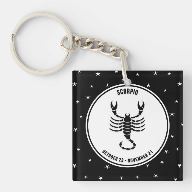 Scorpio Zodiac Sign, Black & White Keychain Schlüsselanhänger (Vorderseite)