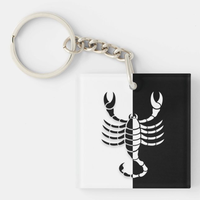 Scorpio Zodiac Sign, Black & White Keychain Schlüsselanhänger (Vorderseite)