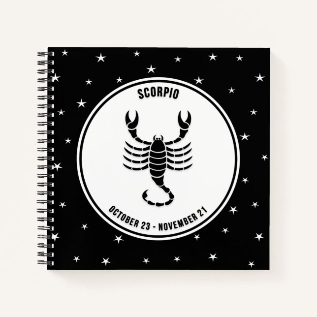 Scorpio Zodiac Sign, Black & White Notebook Notizbuch (Vorderseite)