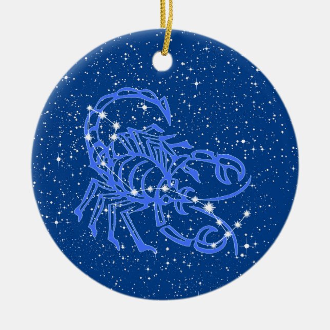 Scorpio Zodiac Sign with Stars on Deep Blue Keramik Ornament (Vorne)