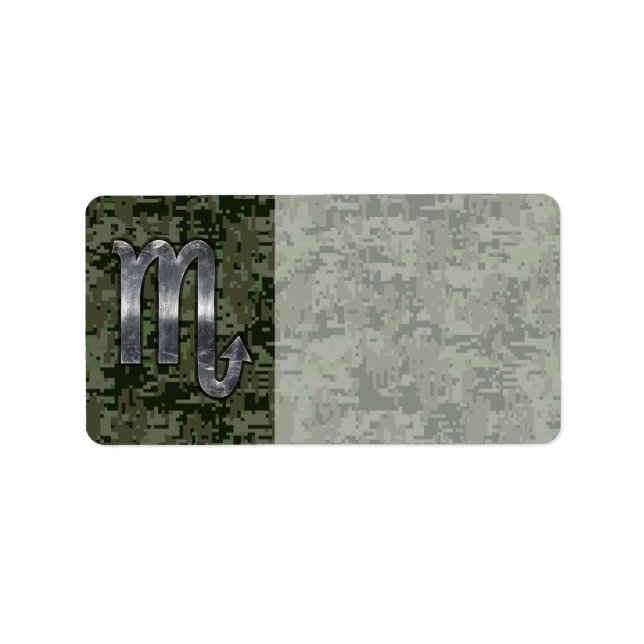 Scorpio Zodiac Signage Woodland Digitale Camouflag Adressaufkleber (Vorne)