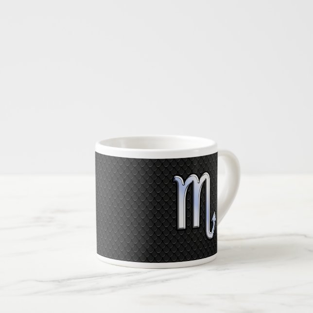 Scorpio Zodiac Silver Signieren schwarze Schlangen Espressotasse (Vorderseite Rechts)