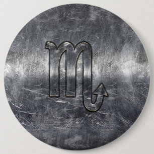 Scorpio Zodiac Symbol in Grunge Metallic Style Button