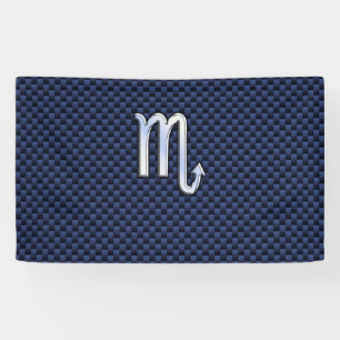 Scorpio Zodiac Symbol Navy Blue Carbon Fibre Style Banner