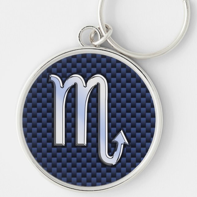 Scorpio Zodiac Symbol Navy Blue Carbon Fibre Style Schlüsselanhänger (Vorne)