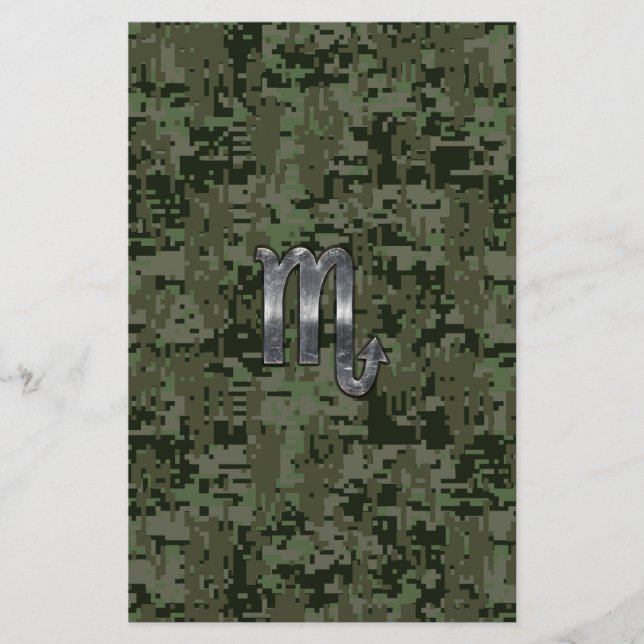 Scorpio Zodiac Symbol Woodland Digitale Camouflage Briefpapier (Vorderseite)
