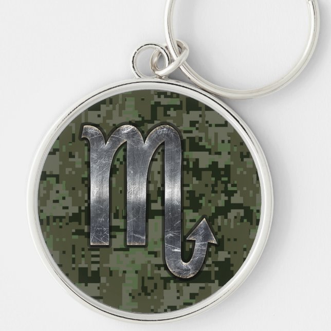 Scorpio Zodiac Symbol Woodland Digitale Camouflage Schlüsselanhänger (Vorne)