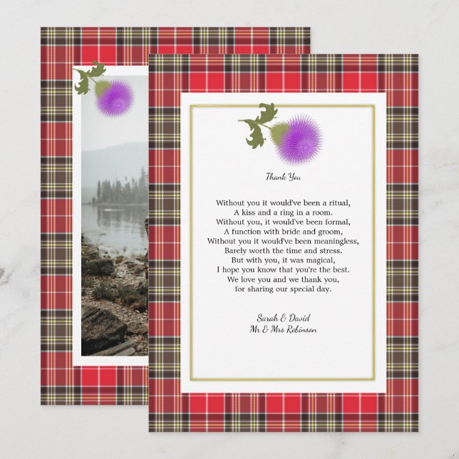 Scotch Clan Tartan Wedding Gedicht Danke Foto Einladung (Vorne/Hinten)