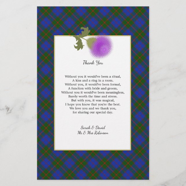 Scotch Clan Tartan Wedding Gedicht Danke Scroll Flyer (Vorne)