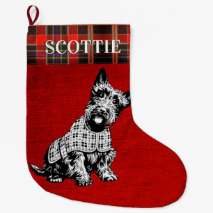 SCOTISH TERRIER HUND, SCOTTIE-HUND + TARTAN GROßER WEIHNACHTSSTRUMPF