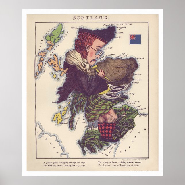 Scotland Caricature Map 1868 Poster (Vorne)