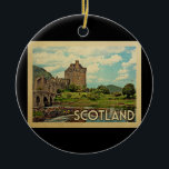 Scotland Castle Vintage Travel Keramik Ornament<br><div class="desc">Scotland design in Vintage Travel style featuring the gorgeous moors of Eilean Donan Castle.</div>
