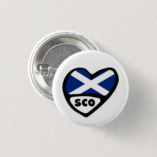 Scotland Country Code Flag Heart Button Abzeichen, (Vorne & Hinten)