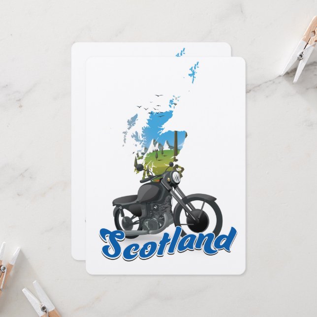Scotland Motorcycle carte voyage poser (Devant/Arrière en situation)