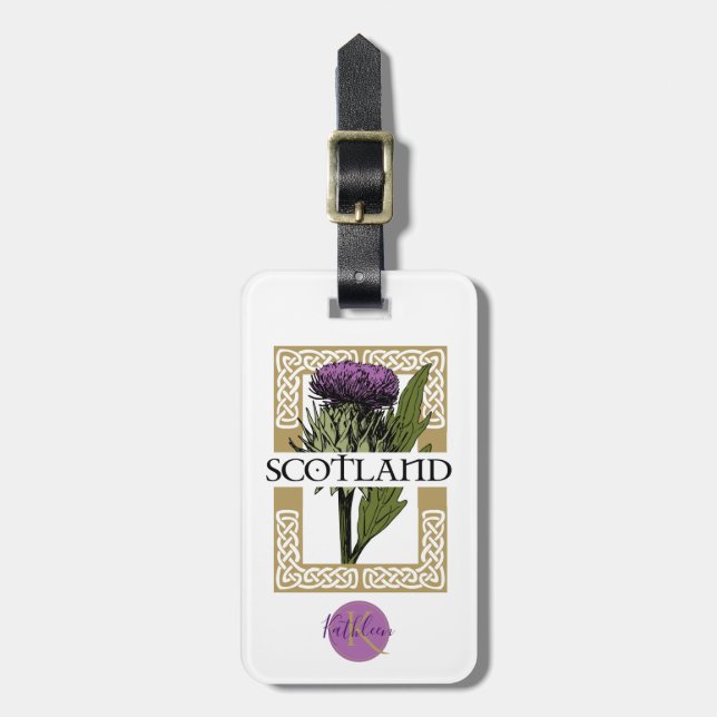Scotland Scottish Thistle Gold Celtic Knots Gepäckanhänger (Vorderseite vertikal)