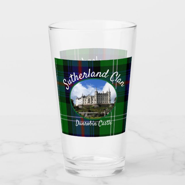 Scotland Sutherland Clan Castle Tartan Glass Cup Glas (Vorderseite)