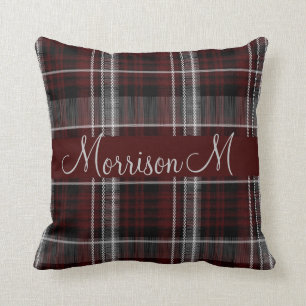 Scotland Tartan Burgundy Gray Kariert Monogram Kissen