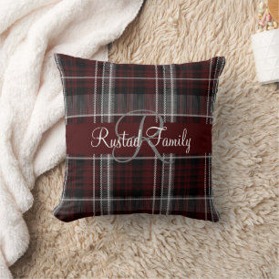 Scotland Tartan Burgundy Gray Kariert Monogram Kissen