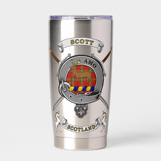 Scott Clan Abzeichen Tartan & Schwerter Thermobecher (Vorderseite)