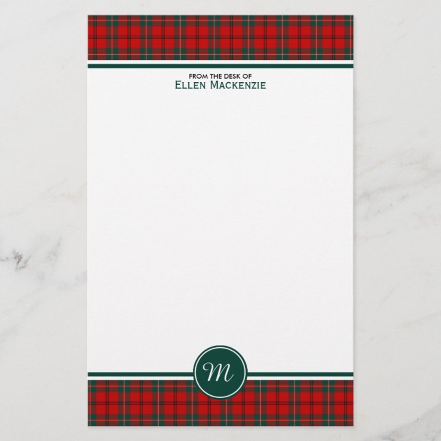 Scott Clan Tartan Red and Green Kariert Monogram Briefpapier (Vorderseite)