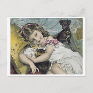Scott Emulsion Little Girl mit Hund und Katze Postkarte