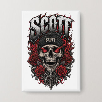 Scott Gothic Schädel personalisierter Namensentwur Button