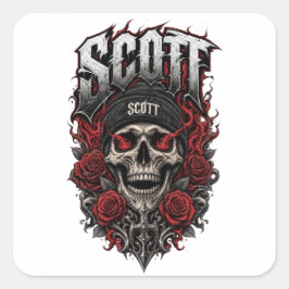 Scott Gothic Schädel personalisierter Namensentwur Quadratischer Aufkleber