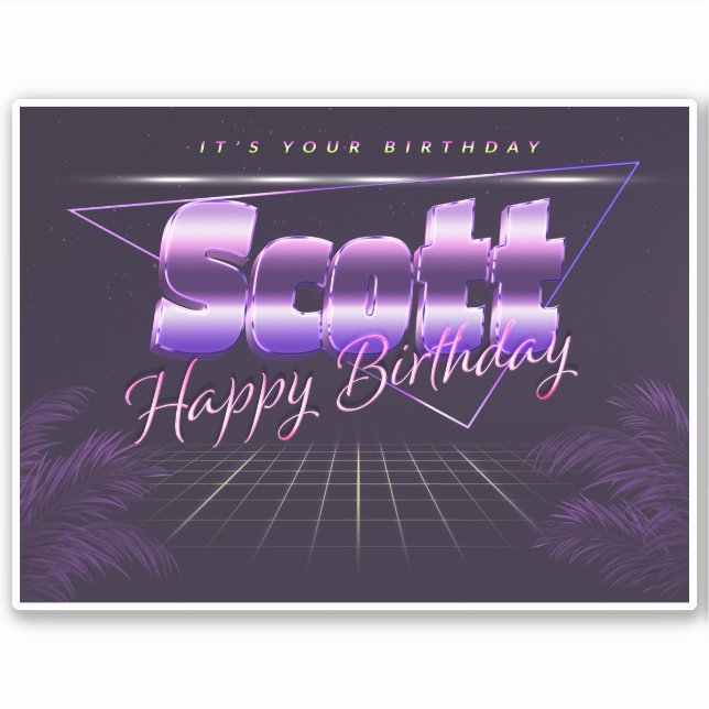 Scott Name Vorname lila retro Sticker Geburtstag (Vorderseite)