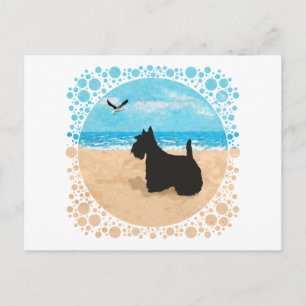 Scottie am Strand mit Möwe Postkarte