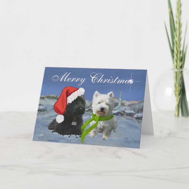 Scottie and Westie Christmas Star Feiertagskarte (Vorderseite)