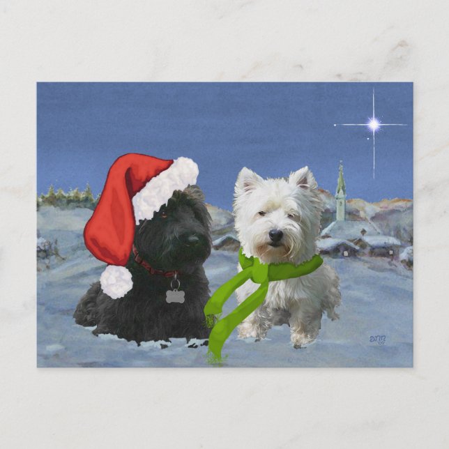 Scottie and Westie Christmas Star Feiertagspostkarte (Vorderseite)