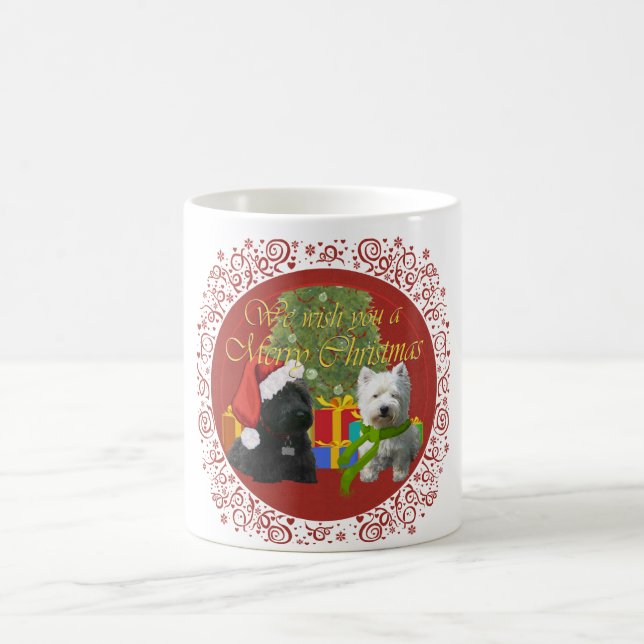 Scottie and Westie Merry Christmas Kaffeetasse (Mittel)