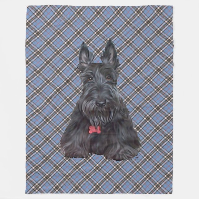 Scottie auf Tartan Fleecedecke (Vorderseite)